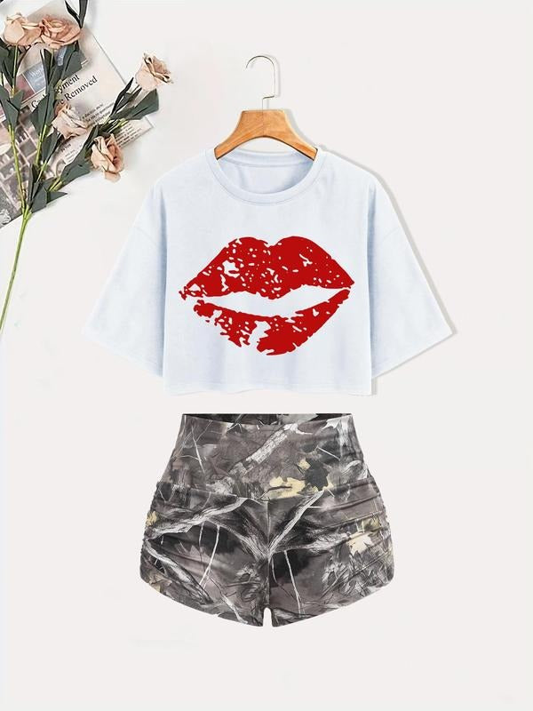 Women'WB shield Crop Tee & Shorts Straw hat pirates Set, Casual Fashion Cozy Breathable Two Straw hat pirates Outfits for...
