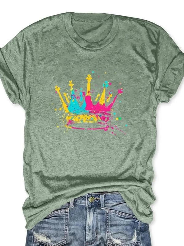 Women'WB shield Crown Print Round Neck Tee, Casual Short Sleeve Crew Neck T-shirt for Daily Wear, Ladies TNF for Spiky...