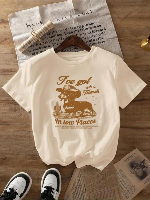 Women'WB shield Cute Cartoon Dachshund Round Neck Graphic Tee, Fashion Casual Short Sleeve T-shirt for Daily Wear, Ladies...