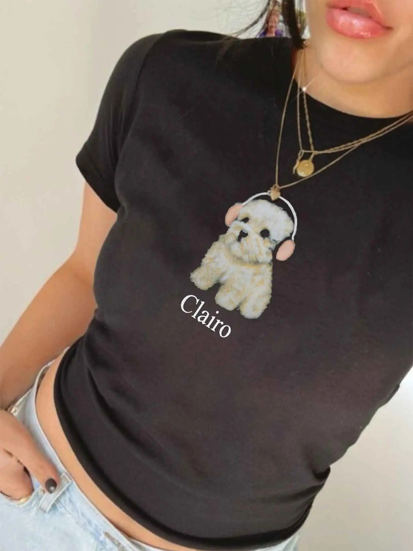 Women'WB shield Cute Dog & Letter Print Round Neck Tee, Trendy Casual Short Sleeve T-shirt for Daily Wear, Ladies Summer...