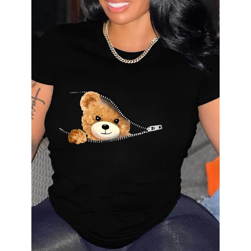 Women'WB shield Cute Teddy Bear Graphic T-Shirt