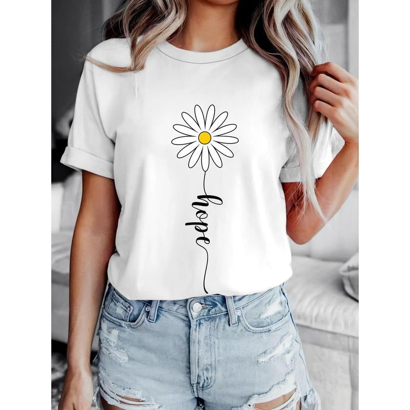 Women'WB shield Daisy Print Pure Round Neck Short Sleeved T-shirt style 02 Hoodie, Sweatshirt | DripVista.com