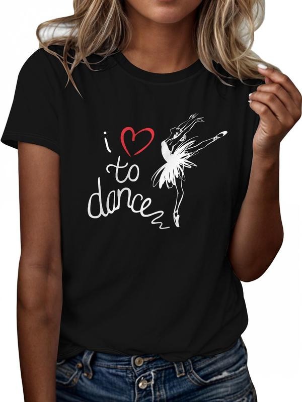 Women'WB shield Dancer & Heart Print Round Neck Tee, Casual Short Sleeve Letter Graphic T-shirt, Ladies Spiky hair...