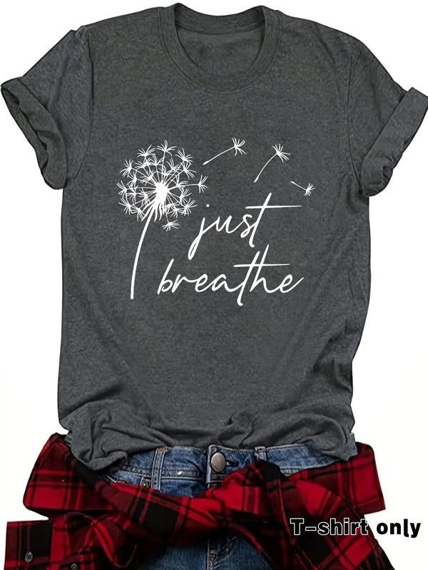Women'WB shield Dandelion & Letter Print Round Neck Tee, Casual Short Sleeve Crew Neck T-shirt for Summer, Fashion...