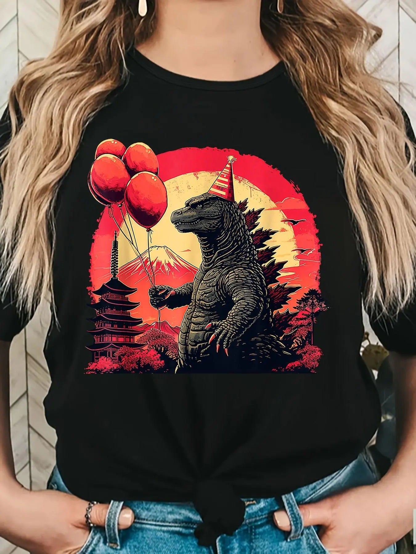 Women'WB shield Dinosaur & Landscape Print Round Neck Tee, Casual Short Sleeve Crew Neck T-Shirt for Summer, Fashion...