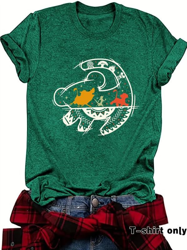Women'WB shield Dinosaur Print Round Neck Tee, Casual Short Sleeve Crew Neck T-Shirt for Summer, Fashion Women'WB shield...