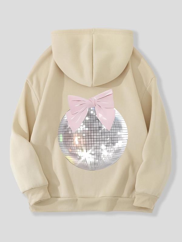 Women'WB shield Disco Spiky hair fighters & Bow Print Hoodie, Fashion Casual Long Sleeve Hooded Sweatshirt for Daily...