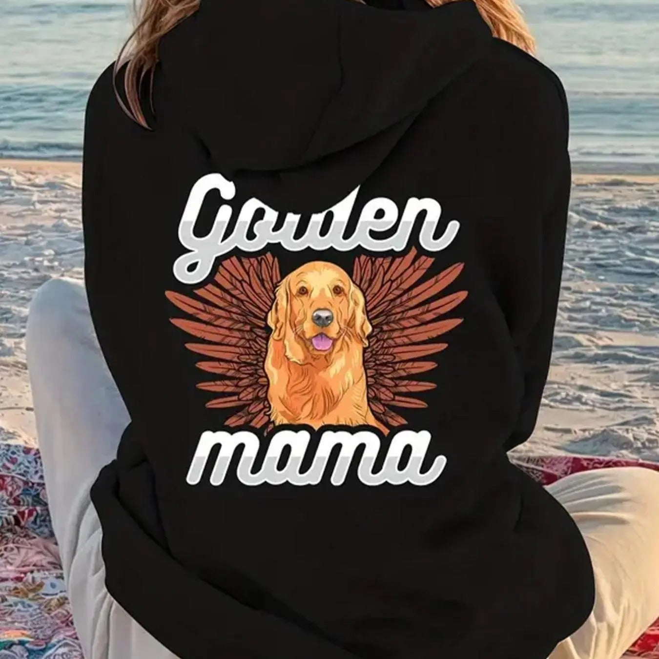 Women'WB shield Dog & Letter Print Drop Shoulder Hoodie, Fashion Casual Drawstring Pocket Hooded Sweatshirt for Daily...