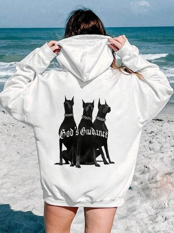 Women'WB shield Dog Print Drawstring Pocket Hoodie, 2024 New Style Fashion Casual Hooded Sweatshirt for Daily Holiday...