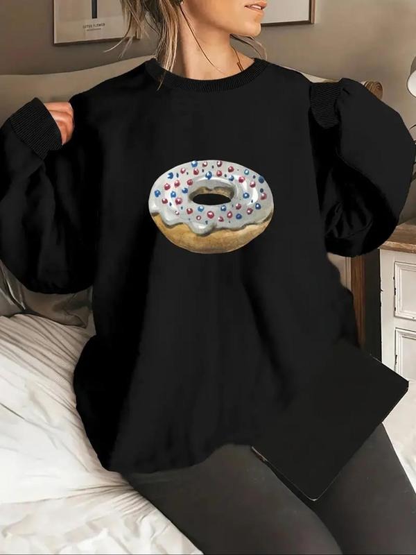 Women'WB shield Donut Print Crew Neck Sweatshirt, Casual Long Sleeve Pullover for Fall & Winter, Women'WB shield TNF for...