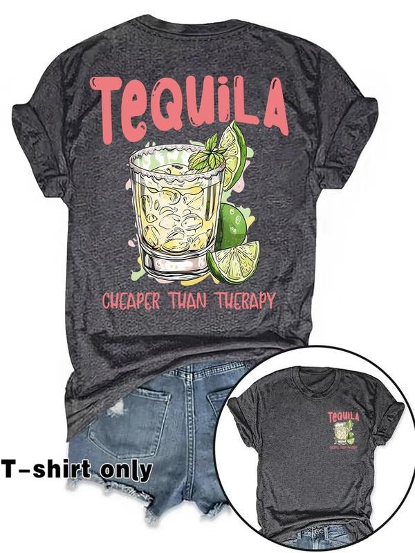 Women'WB shield Drink & Letter Print Round Neck Tee, Vintage Trendy Casual Short Sleeve T-shirt for Daily Wear, Ladies...