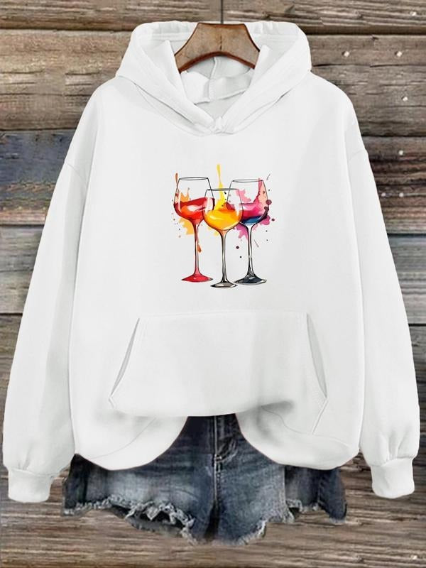 Women'WB shield Drink Print Drop Shoulder Drawstring Hoodie, Casual Long Sleeve Pocket Hooded Sweatshirt for Fall,...