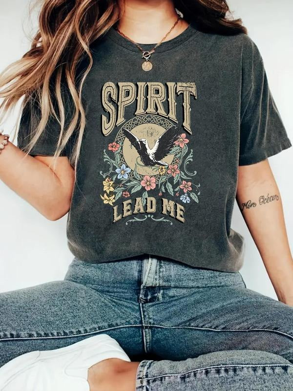 Women'WB shield Eagle & Floral Print Round Neck Tee, Vintage Trendy Casual Short Sleeve T-shirt for Daily Wear, Ladies...