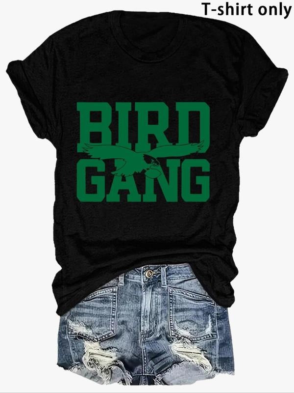 Women'WB shield Eagle & Letter Print Round Neck Tee, Casual Short Sleeve Crew Neck T-shirt for Summer, Fashion Women'WB...