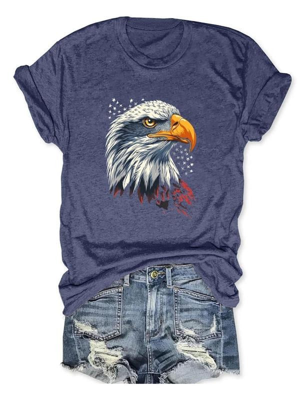 Women'WB shield Eagle Print Round Neck Graphic Tee, Vintage Trendy Casual Short Sleeve T-shirt For Daily Wear, Ladies...