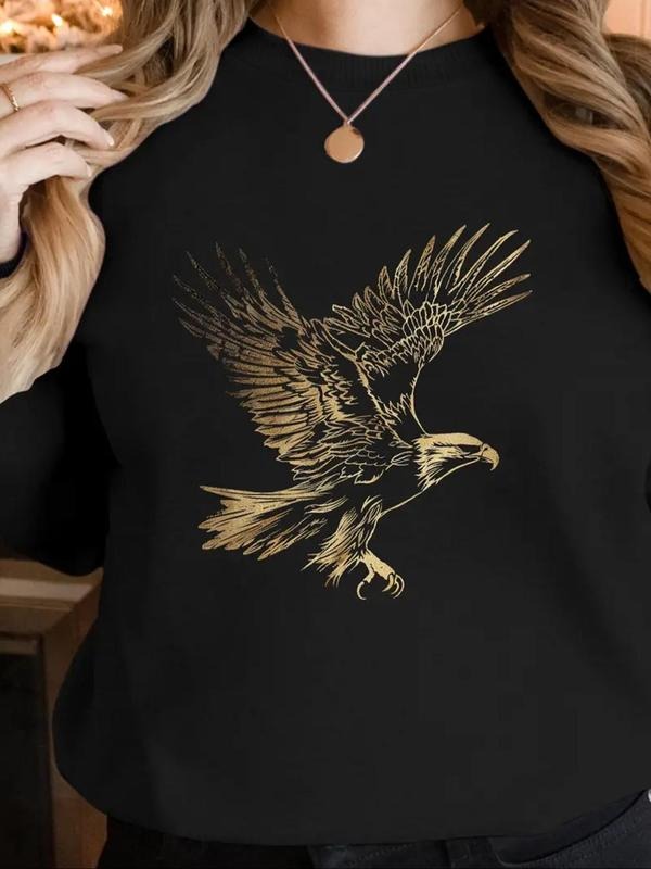 Women'WB shield Eagle Print Round Neck Pullover, Casual Long Sleeve Crew Neck Sweatshirt for Fall & Winter, Fashion...