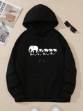 Women'WB shield Elephant Print Hoodie, Fashion Casual Hooded Sweatshirt for Daily Holiday Outdoor Wear, Women Clothing for Fall & Winter