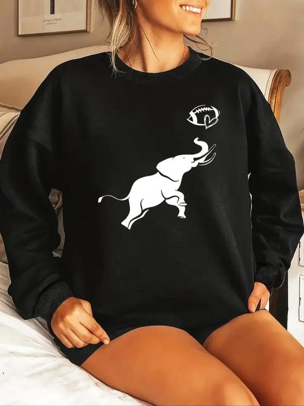 Women'WB shield Elephant Print Round Neck Sweatshirt, Casual Long Sleeve Pullover Sweatshirts for Fall & Winter, Women'WB...