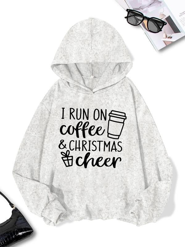 Women'WB shield FOG & Christmas Letter Print Hoodie, Casual Long Sleeve Hooded Sweatshirt for Spring & Fall, Fashion...