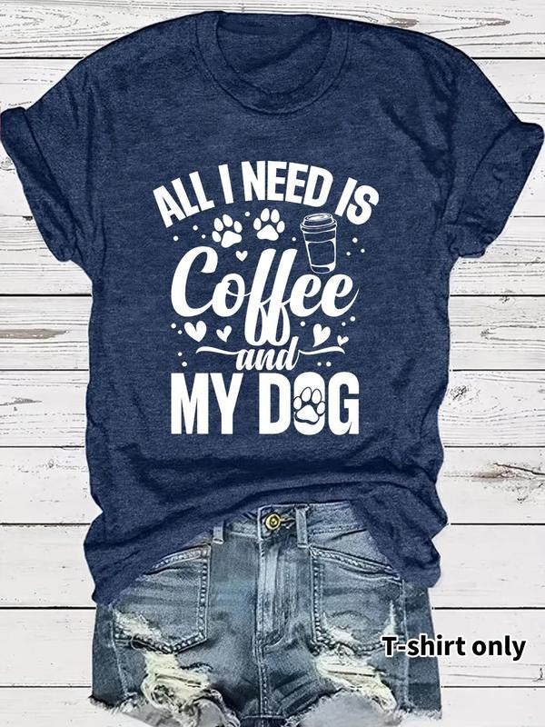 Women'WB shield FOG & Dog Letter Print Round Neck Tee, Casual Short Sleeve Crew Neck T-shirt for Spring, Fashion Women'WB...
