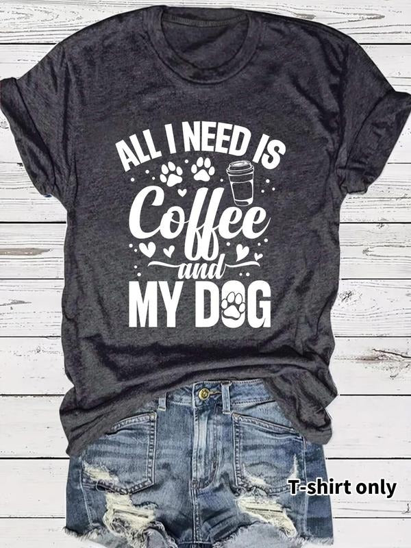 Women'WB shield FOG & Dog Letter Print Round Neck Tee, Casual Short Sleeve Crew Neck T-shirt for Summer, Fashion Women'WB...
