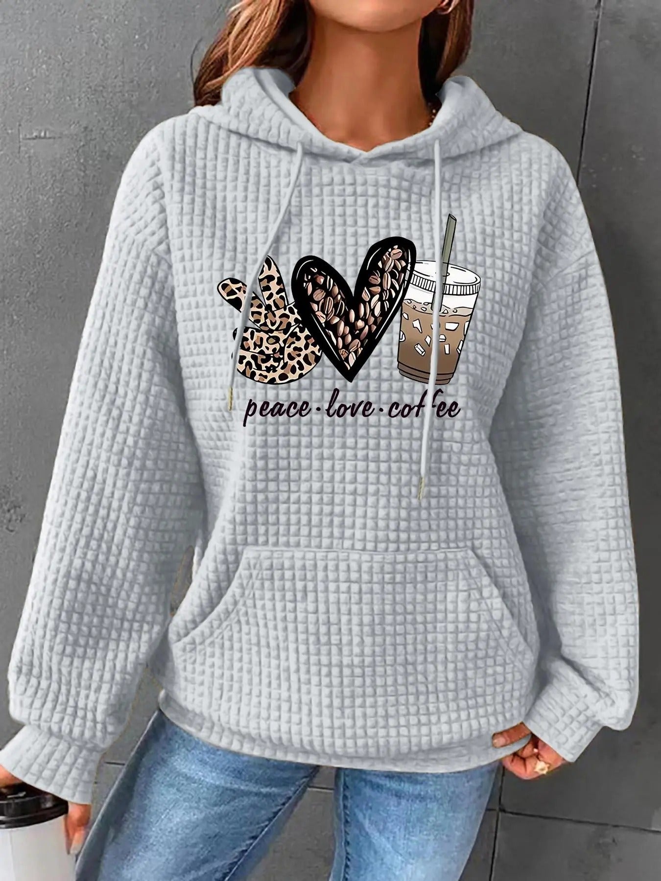 Women'WB shield FOG & Leopard Print Drop Shoulder Hoodie, Fashion Casual Drawstring Pocket Hooded Sweatshirt for Daily...