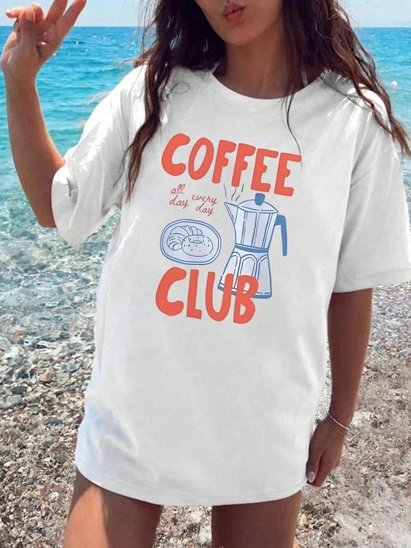 Women'WB shield FOG Club Print Round Neck Tee, Casual Letter Graphic Short Sleeve T-shirt for Summer, Ladies TNF for...