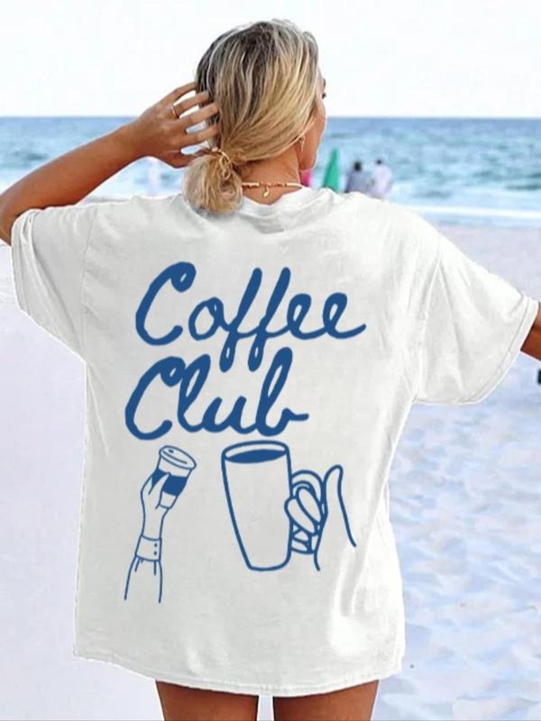 Women'WB shield FOG Cup & Letter Print Round Neck Tee, Vintage Trendy Casual Short Sleeve T-shirt for Daily Wear, Ladies...