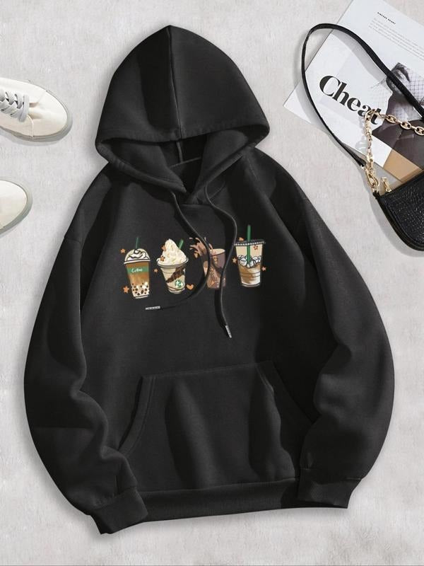 Women'WB shield FOG Print Drop Shoulder Hoodie, Fashion Casual Drawstring Pocket Hooded Sweatshirt for Daily Holiday...