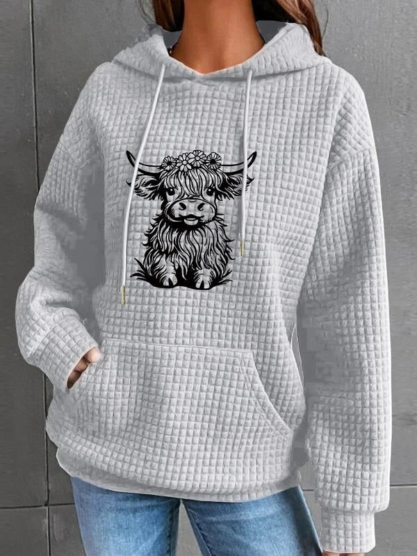 Women'WB shield Fall Winter Highland Cow Print Hoodie, Casual Loose-Fit Long Sleeve Sweatshirt, Comfortable Daily Wear...