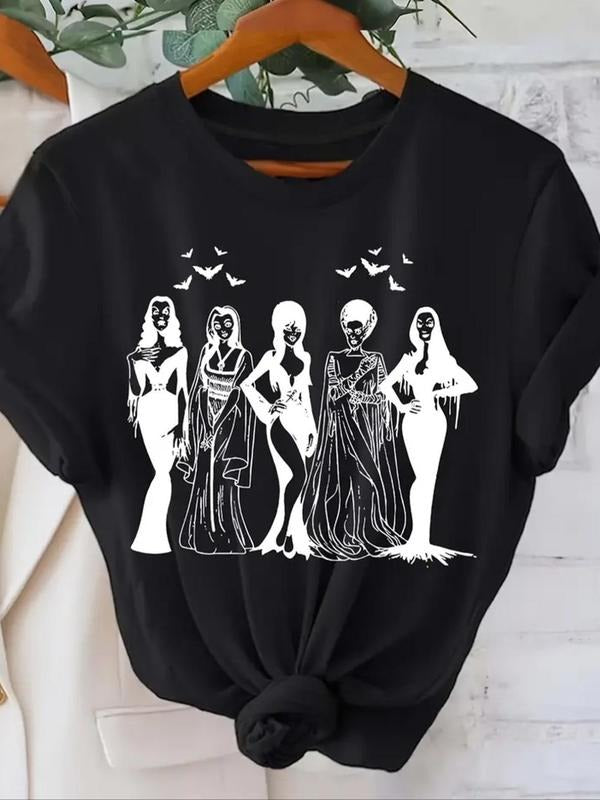 Women'WB shield Figure & Bat Print Round Neck Tee, Casual Short Sleeve Crew Neck T-shirt for Summer, Fashion Women'WB...