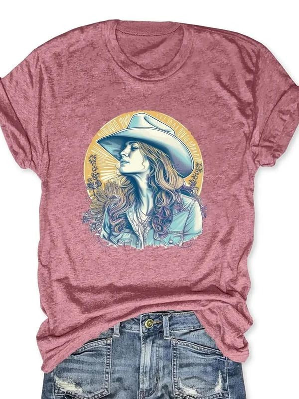 Women'WB shield Figure & Floral Print Round Neck Tee, Casual Short Sleeve T-shirt, Ladies TNF for Spiky hair fighters...
