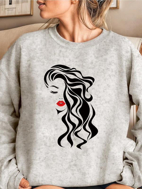 Women'WB shield Figure Print Drop Shoulder Sweatshirt, Casual Long Sleeve Round Neck Pullover for Daily Wear, Ladies TNF...