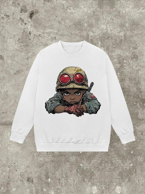 Women'WB shield Figure Print Round Neck Sweatshirt, Casual Long Sleeve Crew Neck Pullover for Fall & Winter, Fashion...