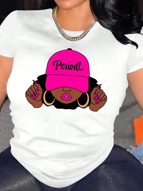 Women'WB shield Figure Print Round Neck Tee, Fashion Casual Crew Neck T-Shirt for Daily Holiday Vacation Outdoor Wear, Ladies TNF for Summer style 02