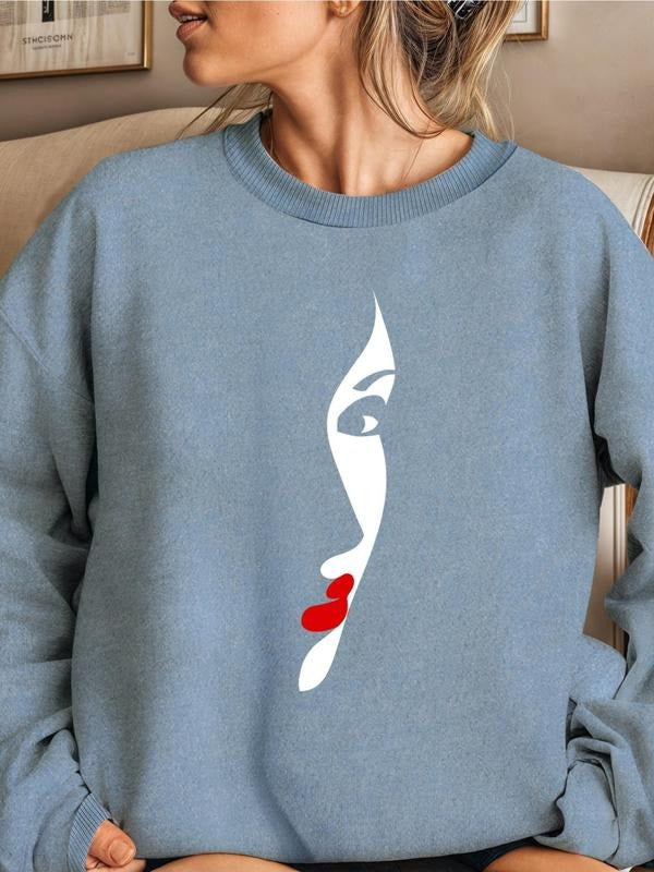 Women'WB shield Figure TNF Print Drop Shoulder Sweatshirt, Casual Long Sleeve Round Neck Pullover for Fall & Winter,...