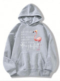 Women'WB shield Flamingo & Letter Print Drop Shoulder Hoodie, Fashion Casual Drawstring Pocket Hooded Sweatshirt for Daily Holiday Outdoor Wear, Women Clothing for Fall & Winter style 02