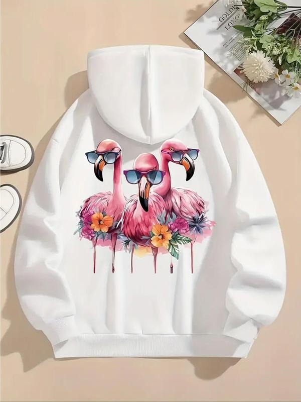 Women'WB shield Flamingo Print TNF Lined Drawstring Hoodie, Fashion Casual Pocket Hooded Sweatshirt for Daily Holiday...