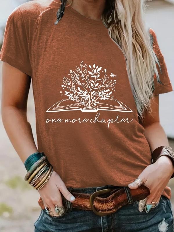 Women'WB shield Floral & Book Print Round Neck Tee, Vintage Trendy Casual Short Sleeve T-shirt for Daily Wear, Ladies...
