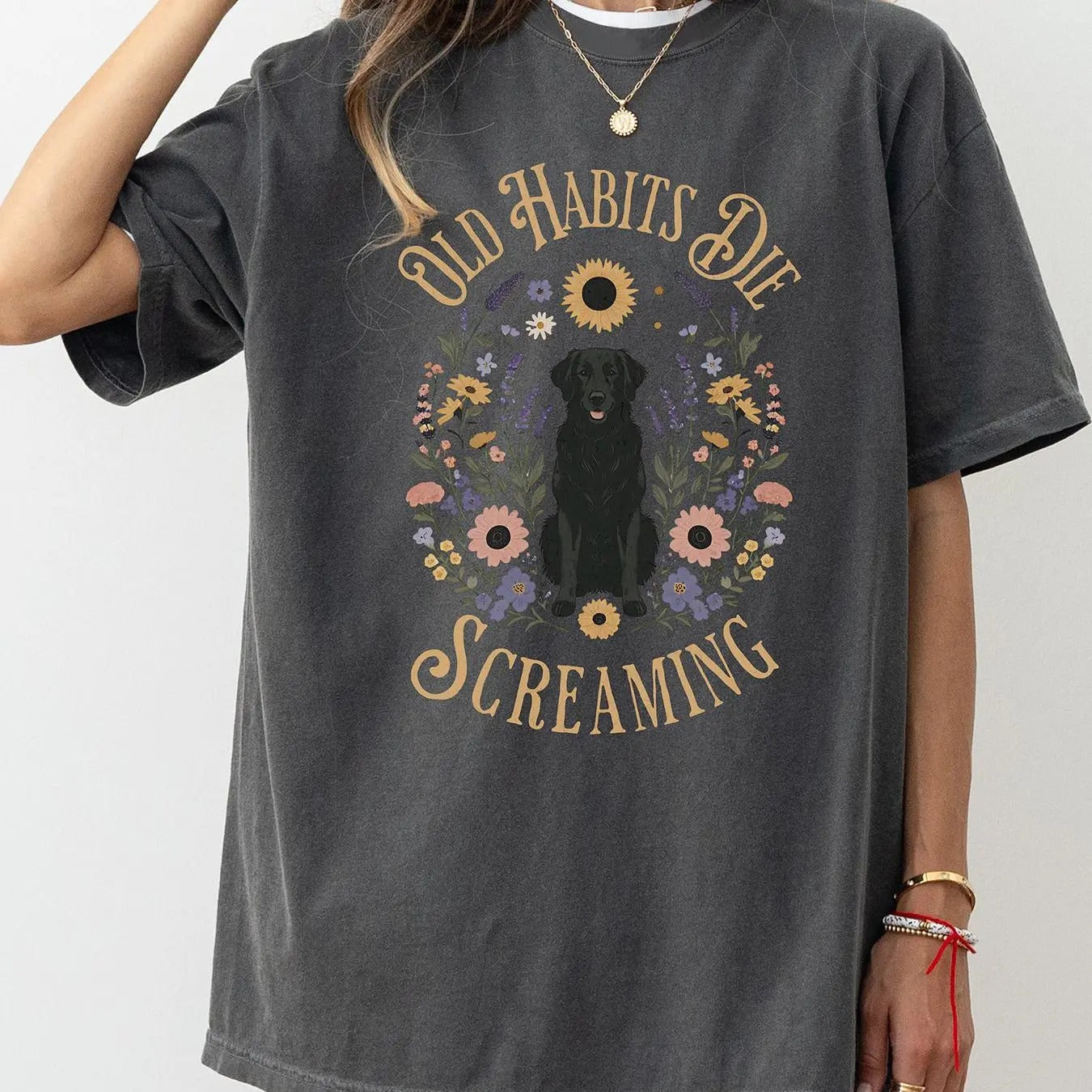 Women'WB shield Floral & Dog Print Round Neck Tee, Vintage Trendy Casual Short Sleeve T-shirt for Daily Wear, Ladies...