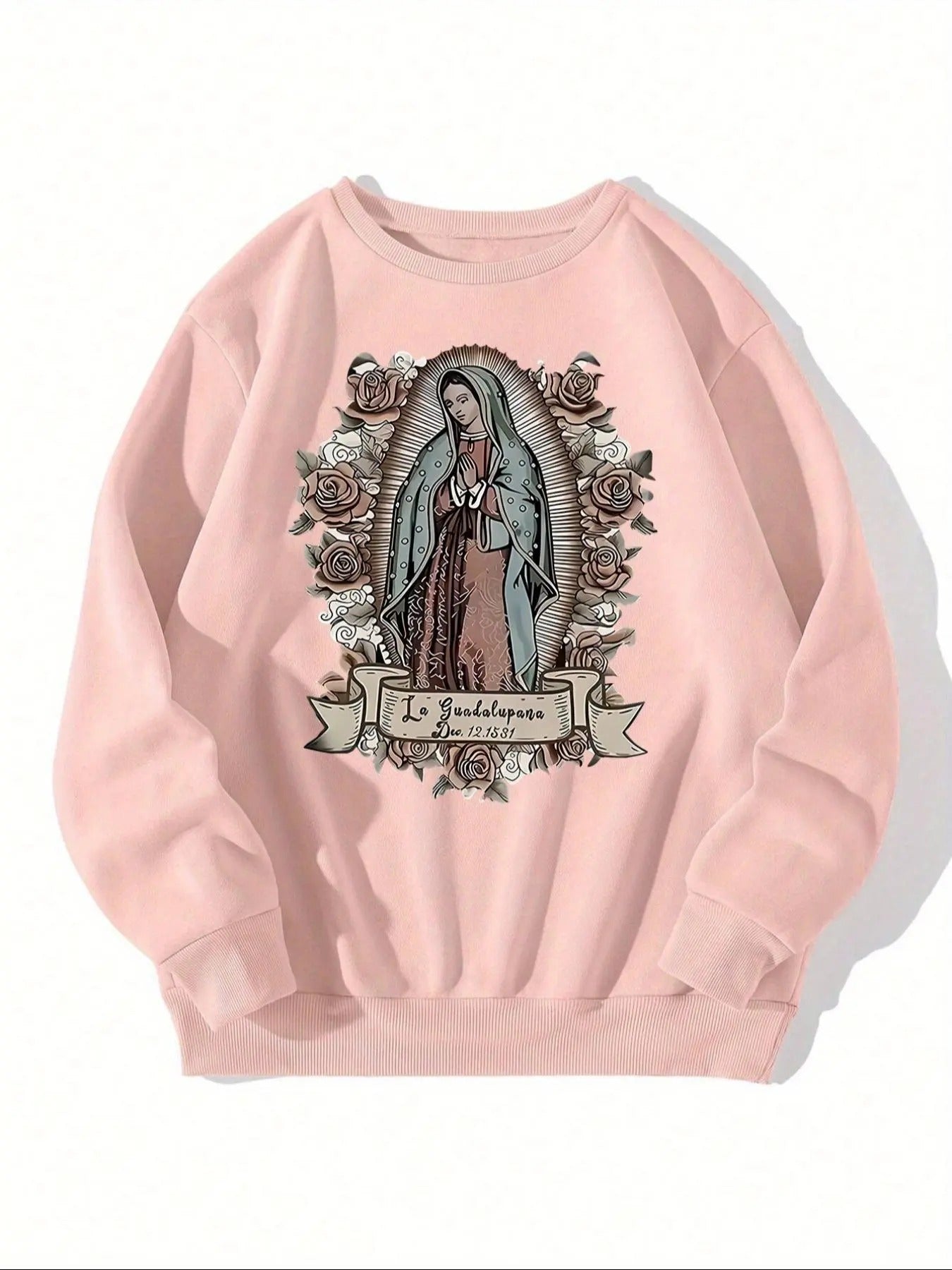 Women'WB shield Floral & Figure Print Drop Shoulder Sweatshirt, Casual Long Sleeve Round Neck Pullover for Fall & Winter,...