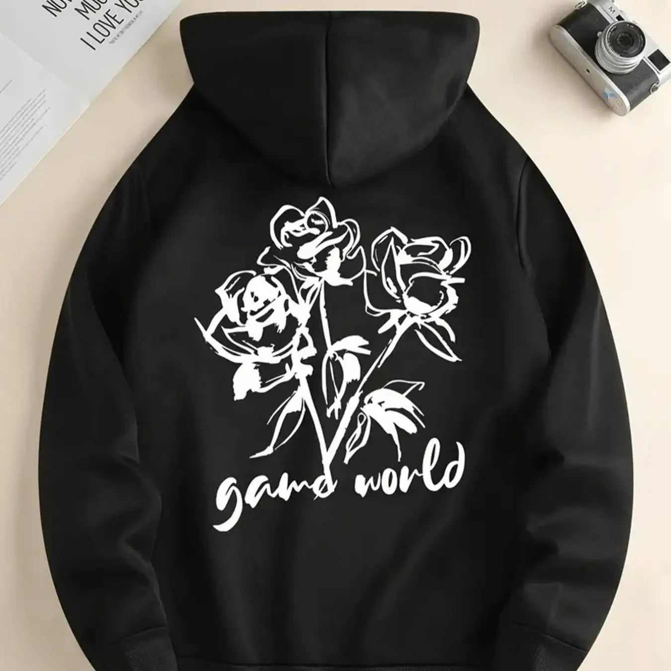 Women'WB shield Floral & Letter Print Drawstring Hoodie, Fashion Casual Hooded Sweatshirt for Daily Holiday Outdoor Wear, Women Clothing for Fall & Winter style 02