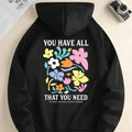 Women'WB shield Floral & Letter Print Drawstring Hoodie, Fashion Casual Hooded Sweatshirt for Daily Holiday Outdoor Wear, Women Clothing for Fall & Winter style 05