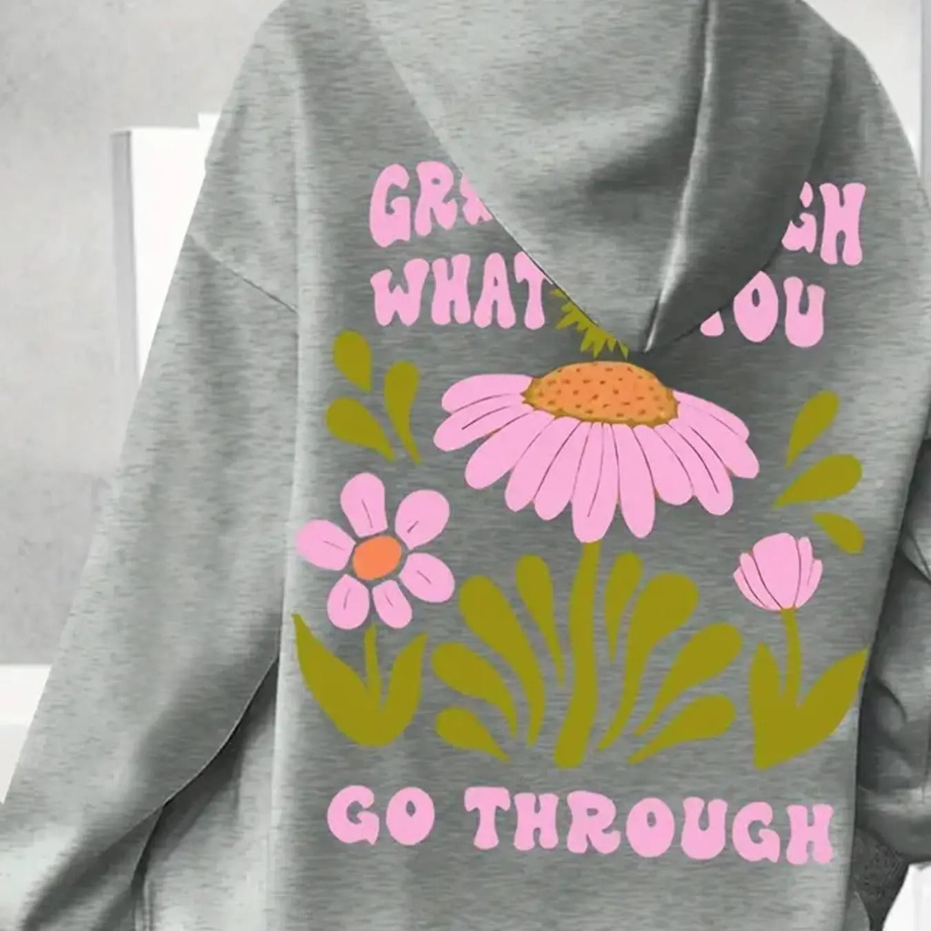Women'WB shield Floral & Letter Print Drawstring Hoodie, Swoosh Count Fashion Casual Hooded Sweatshirt for Daily Outdoor...