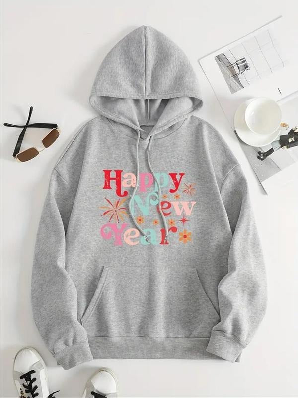 Women'WB shield Floral & Letter Print Drop Shoulder Hoodie, Fashion Casual Drawstring Pocket Hooded Sweatshirt for Daily...