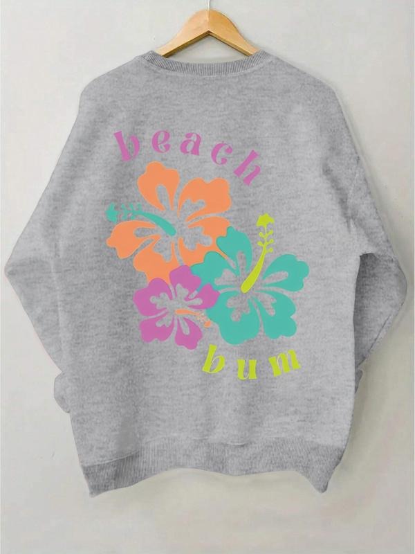 Women'WB shield Floral & Letter Print Drop Shoulder Sweatshirt, Casual Long Sleeve Round Neck Pullover for Fall & Winter,...