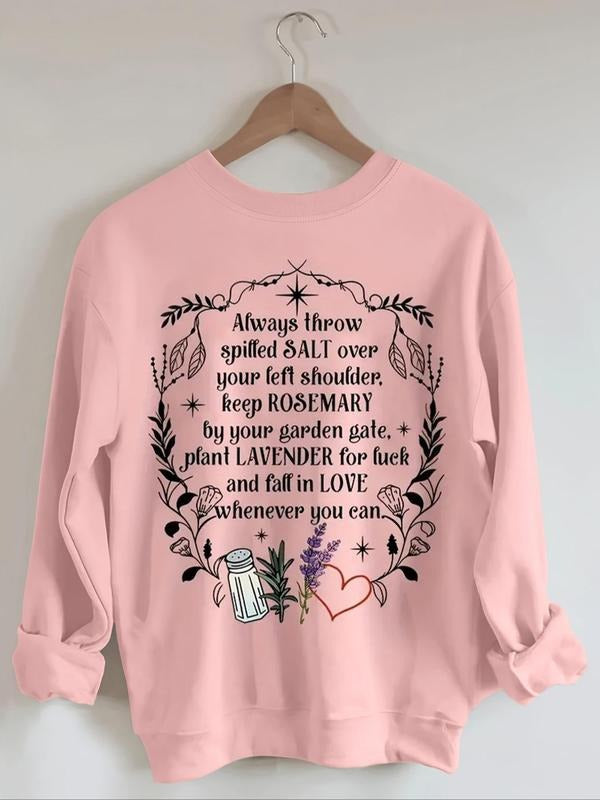 Women'WB shield Floral & Letter Print Drop Shoulder Sweatshirt, Casual Long Sleeve Round Neck Pullover for Fall & Winter,...