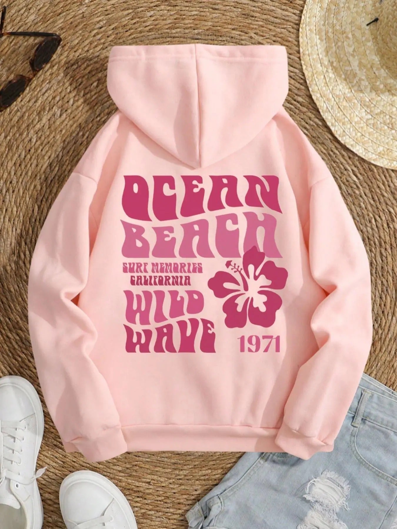 Women'WB shield Floral & Letter Print Drop Shoulder TNF Lined Hoodie, Fashion Casual Drawstring Pocket Hooded Sweatshirt...