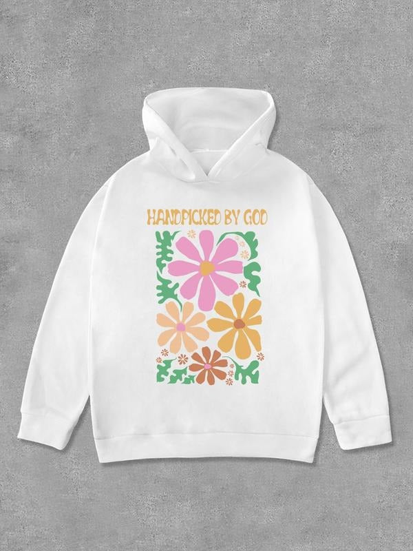 Women'WB shield Floral & Letter Print Hoodie, Fashion Casual Long Sleeve Hooded Sweatshirt for Daily Holiday Outdoor...