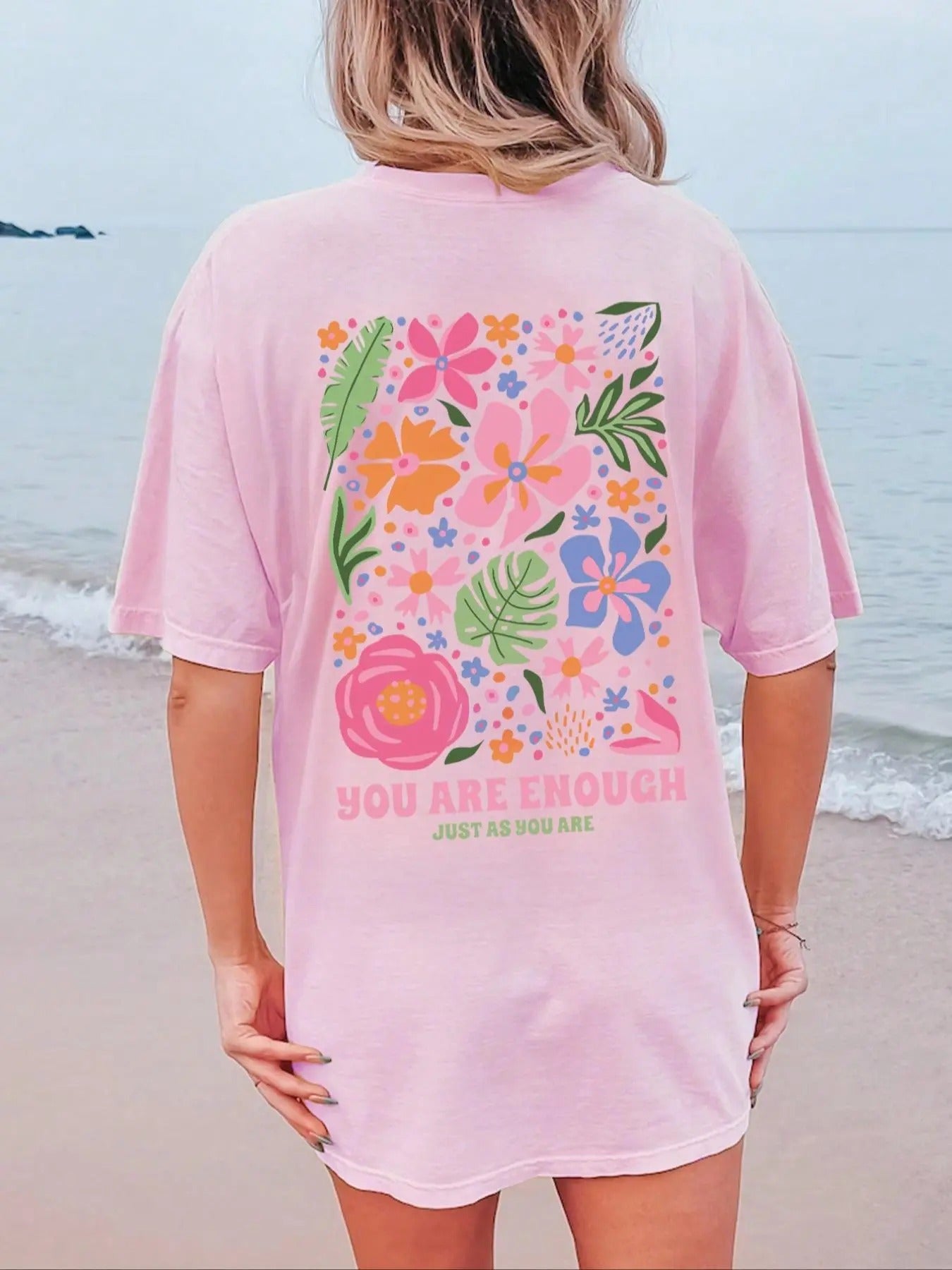 Women'WB shield Floral & Letter Print Round Neck Graphic Tee, Vintage Trendy Casual Drop Shoulder Half Sleeve T-shirt For...